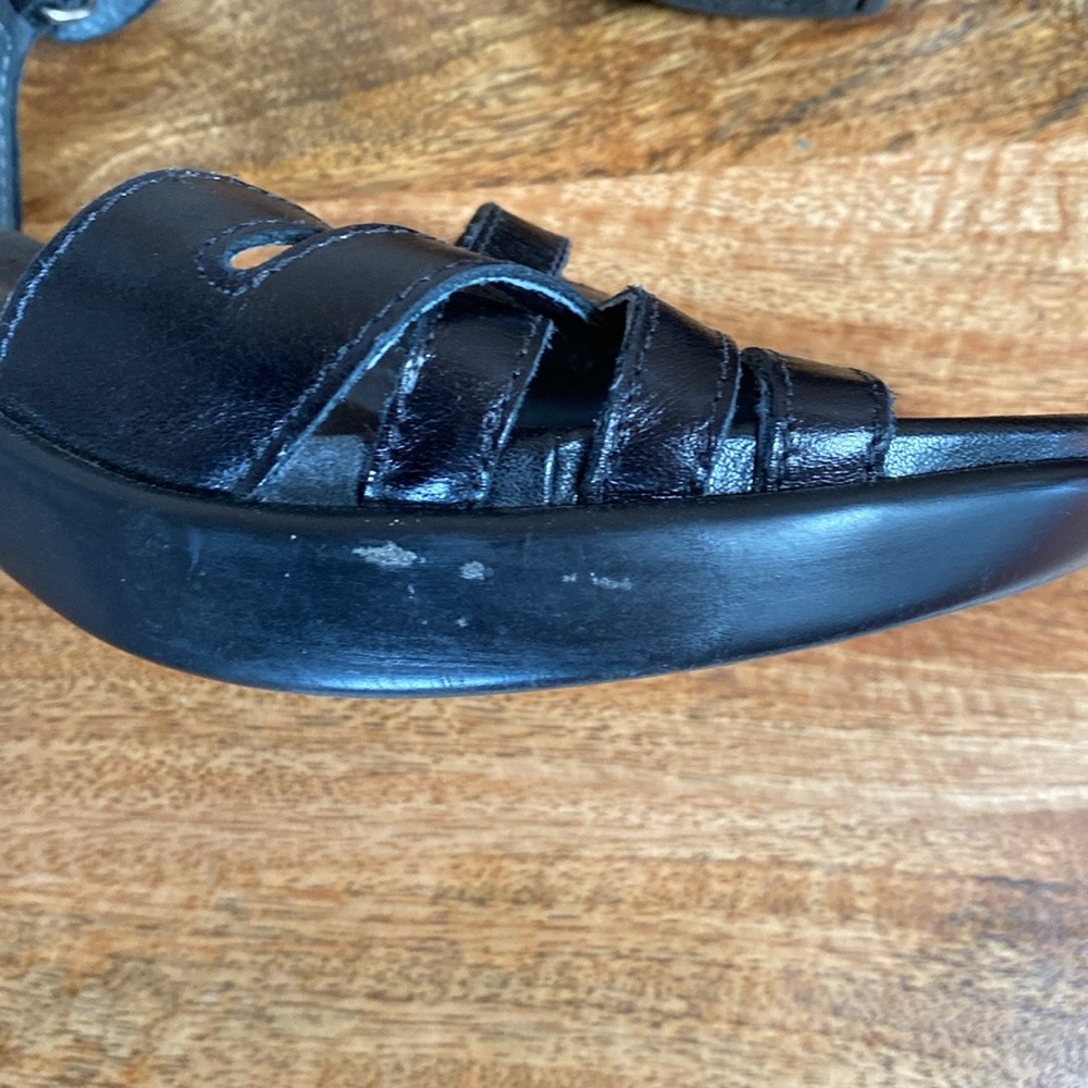 NAOT Black Leather Open Toe Sandals Shoes Platform - Picture 11 of 14